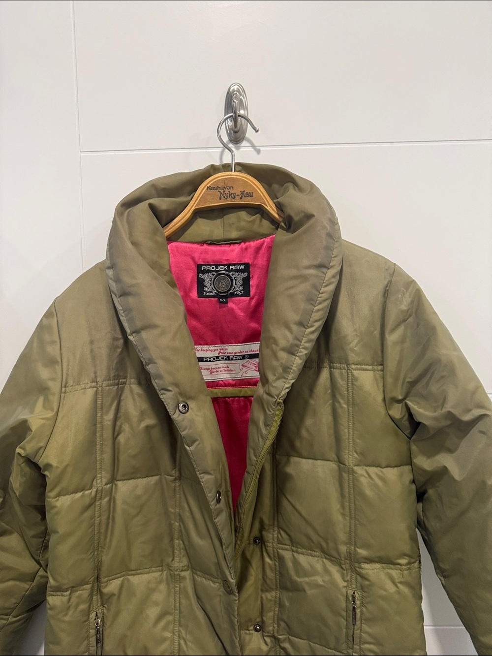 Projek Raw Olive Green Puffer Jacket with Pink Lining size large - Picture 4 of 9